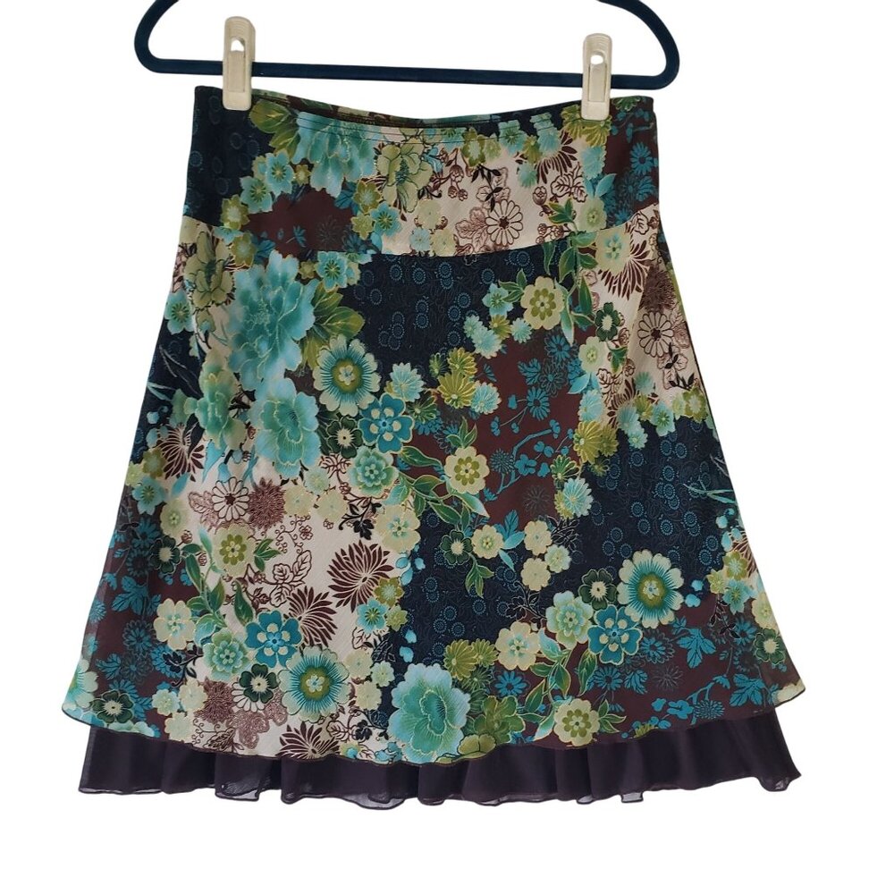 Y2K 90s Wrapper Floral A-Line Skirt Ruffled Hem Size M USA Boho‎ Cottagecore